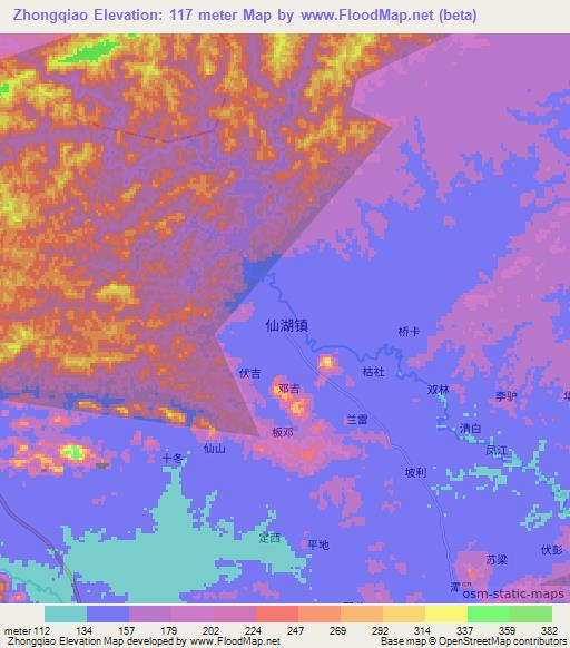 Zhongqiao,China Elevation Map
