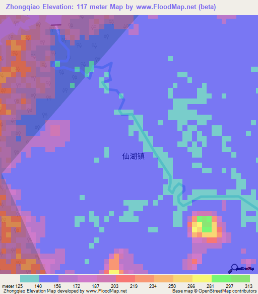 Zhongqiao,China Elevation Map