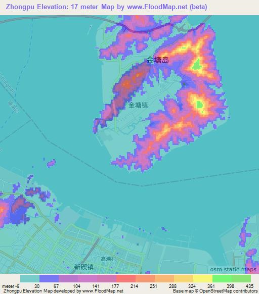 Zhongpu,China Elevation Map