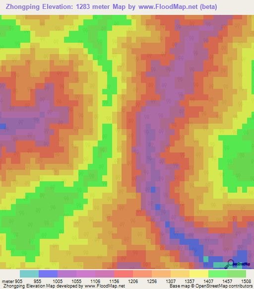 Zhongping,China Elevation Map