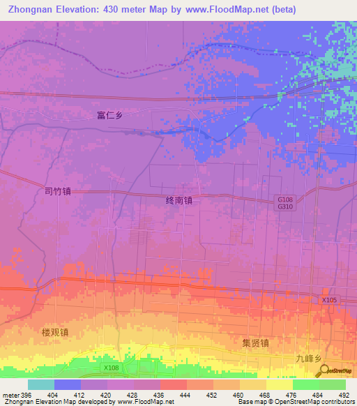 Zhongnan,China Elevation Map