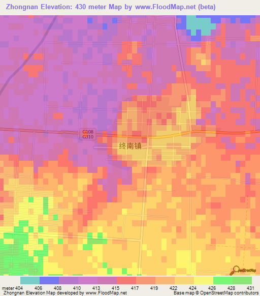Zhongnan,China Elevation Map