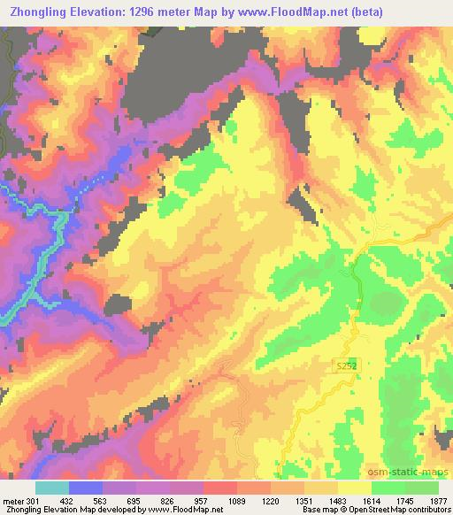 Zhongling,China Elevation Map