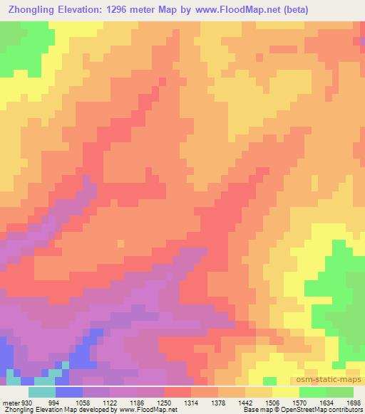 Zhongling,China Elevation Map