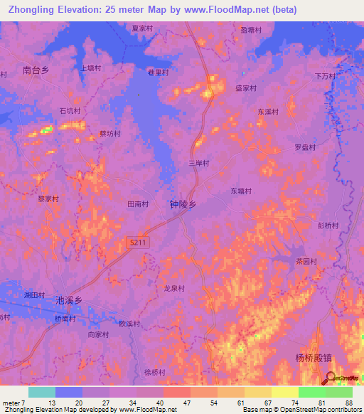 Zhongling,China Elevation Map
