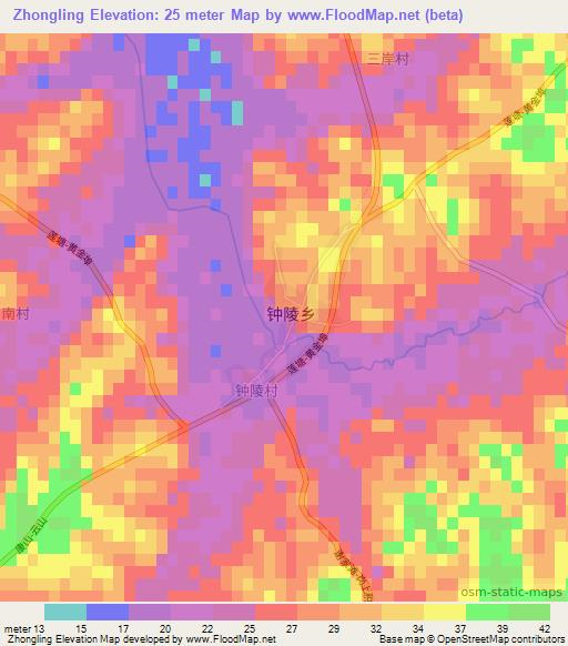 Zhongling,China Elevation Map