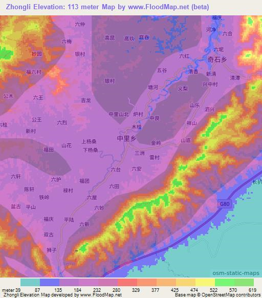 Zhongli,China Elevation Map