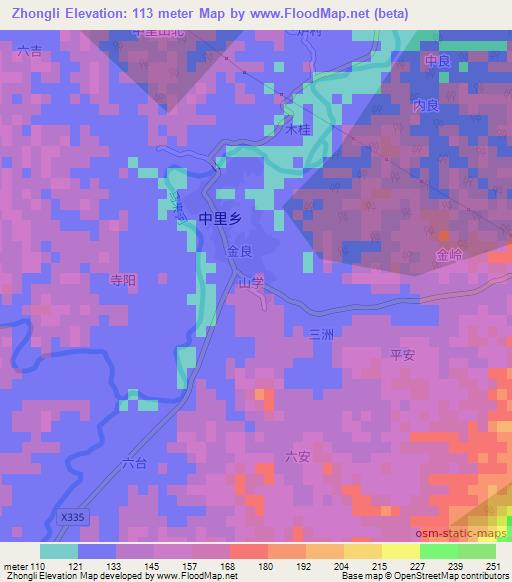Zhongli,China Elevation Map