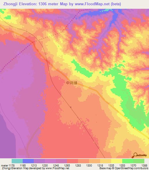 Zhongji,China Elevation Map
