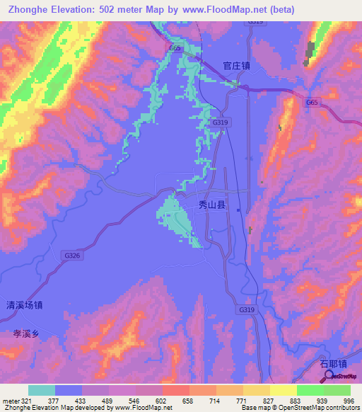 Zhonghe,China Elevation Map