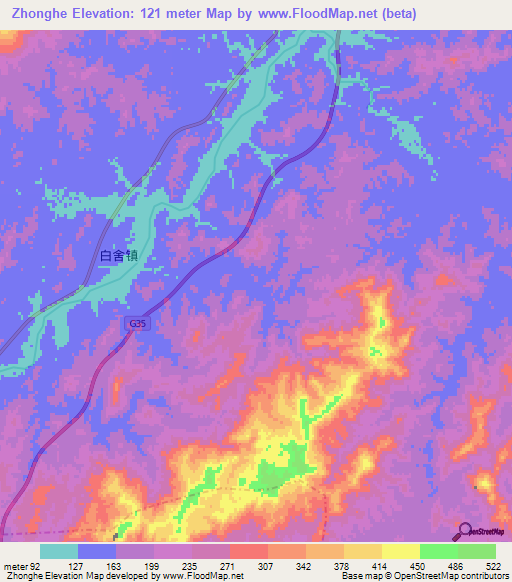Zhonghe,China Elevation Map