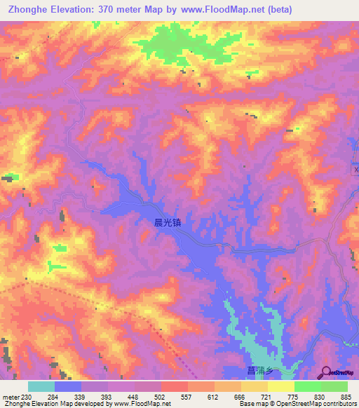 Zhonghe,China Elevation Map