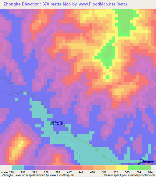 Zhonghe,China Elevation Map