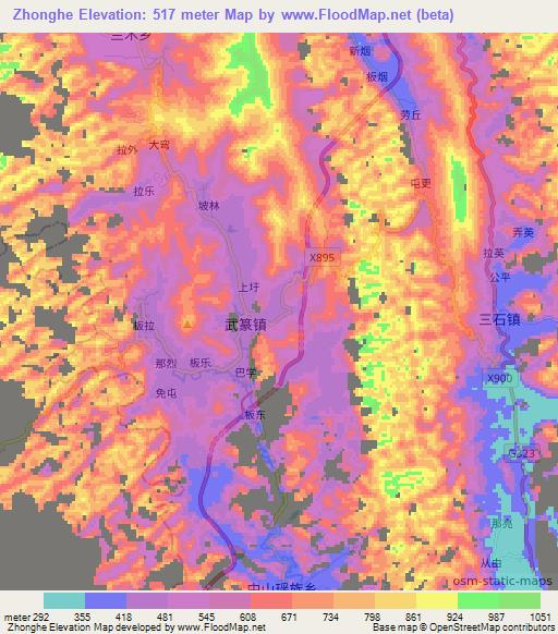 Zhonghe,China Elevation Map