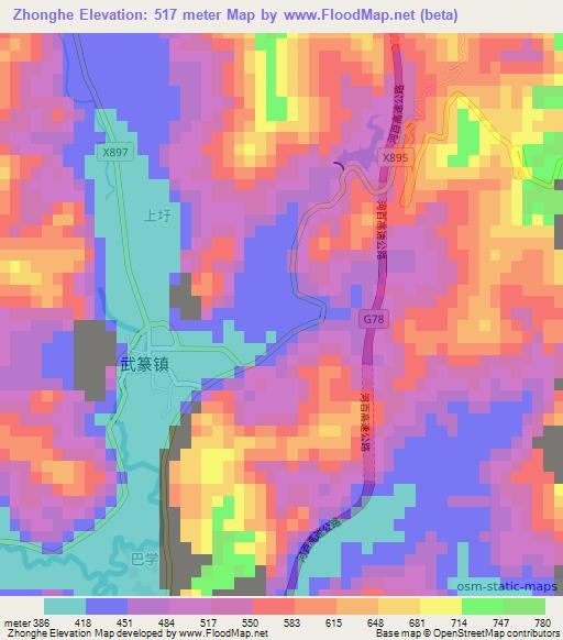 Zhonghe,China Elevation Map