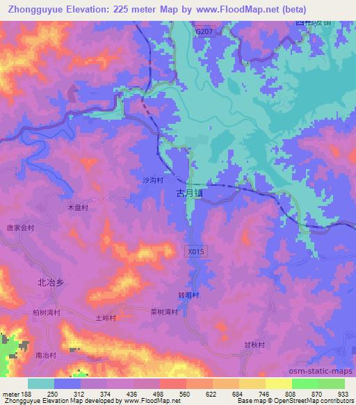 Zhongguyue,China Elevation Map