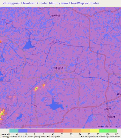 Zhongguan,China Elevation Map