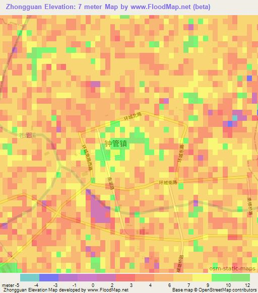 Zhongguan,China Elevation Map