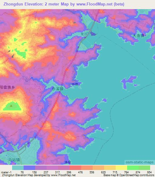 Zhongdun,China Elevation Map