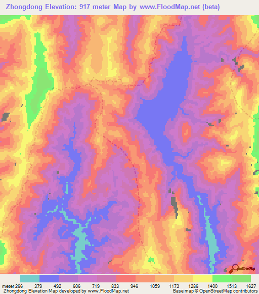 Zhongdong,China Elevation Map