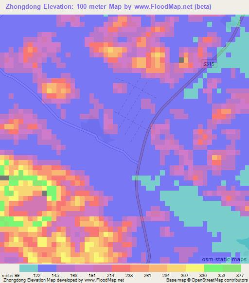 Zhongdong,China Elevation Map