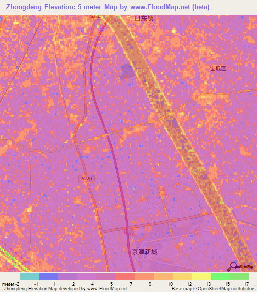 Zhongdeng,China Elevation Map