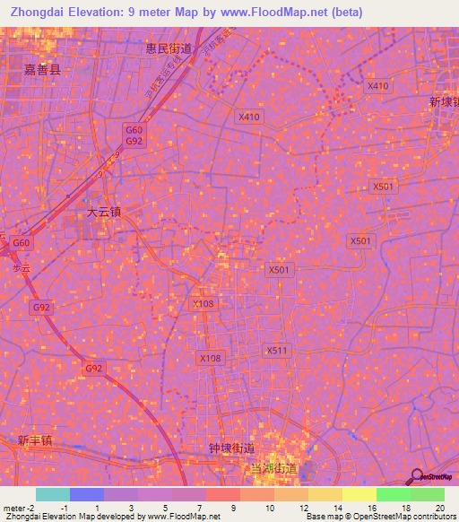 Zhongdai,China Elevation Map