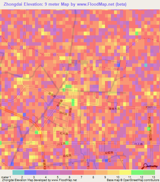 Zhongdai,China Elevation Map