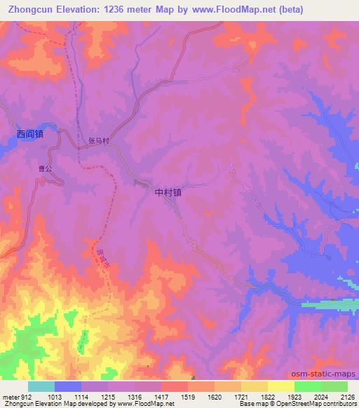Zhongcun,China Elevation Map