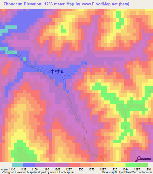 Zhongcun,China Elevation Map