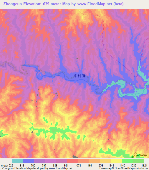 Zhongcun,China Elevation Map