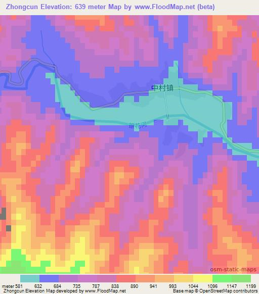 Zhongcun,China Elevation Map