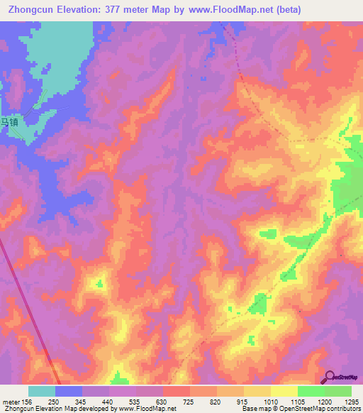Zhongcun,China Elevation Map