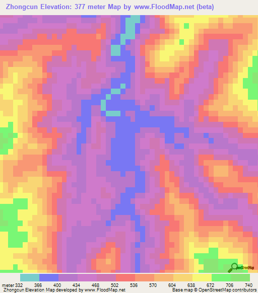Zhongcun,China Elevation Map
