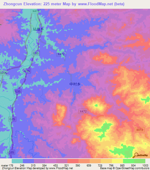 Zhongcun,China Elevation Map