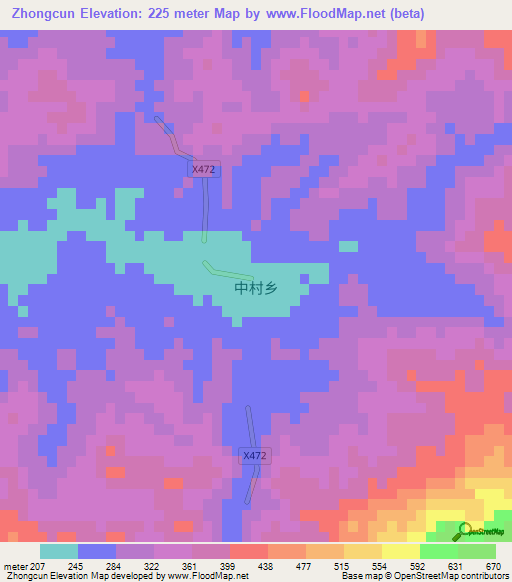 Zhongcun,China Elevation Map