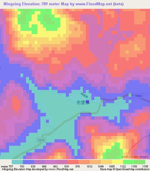 Mingxing,China Elevation Map