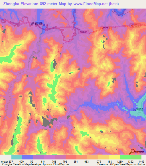 Zhongba,China Elevation Map