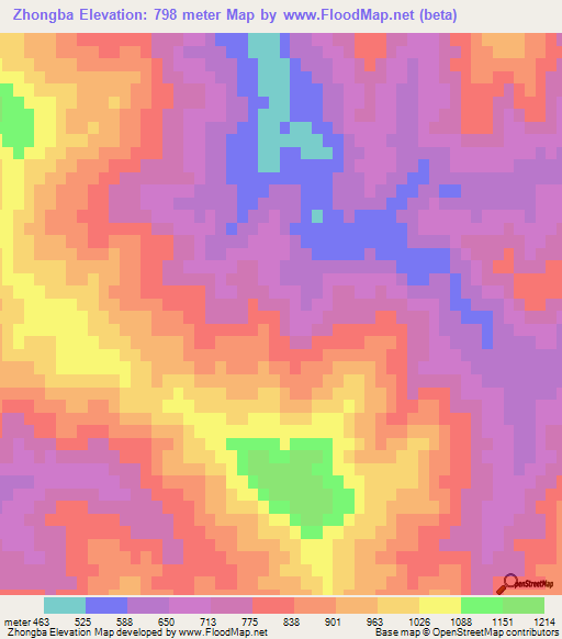 Zhongba,China Elevation Map