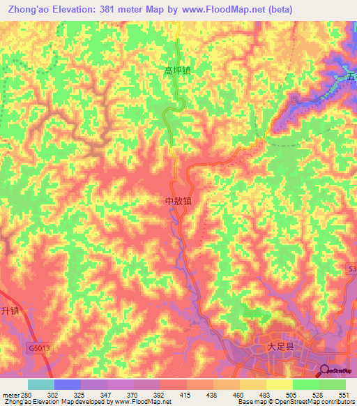 Zhong'ao,China Elevation Map