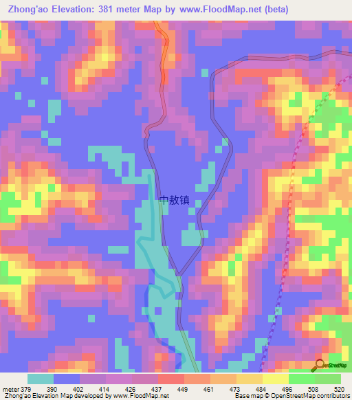 Zhong'ao,China Elevation Map