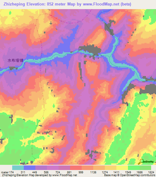 Zhizheping,China Elevation Map