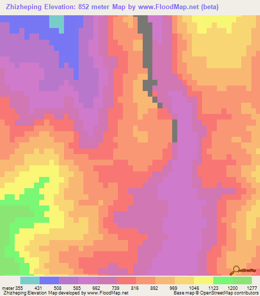 Zhizheping,China Elevation Map
