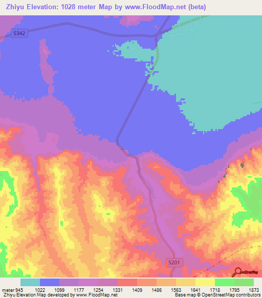Zhiyu,China Elevation Map