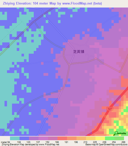 Zhiying,China Elevation Map