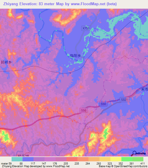 Zhiyang,China Elevation Map