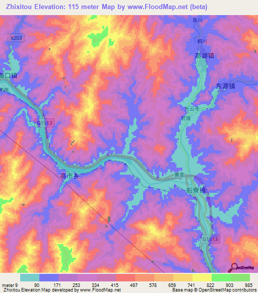 Zhixitou,China Elevation Map