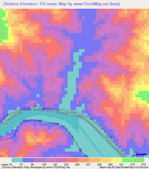 Zhixitou,China Elevation Map