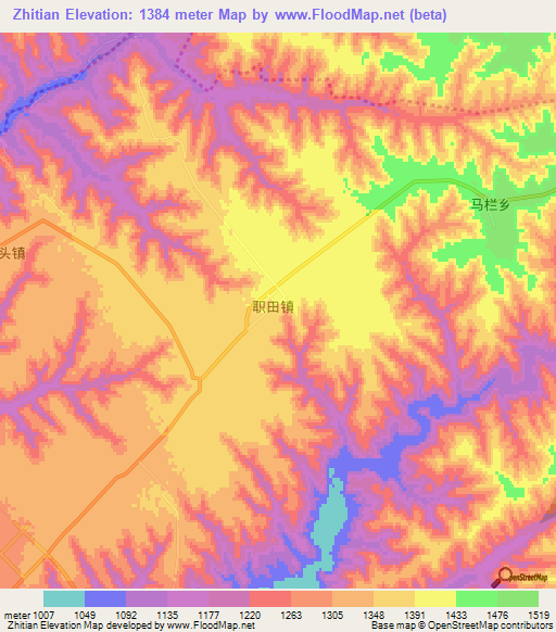 Zhitian,China Elevation Map