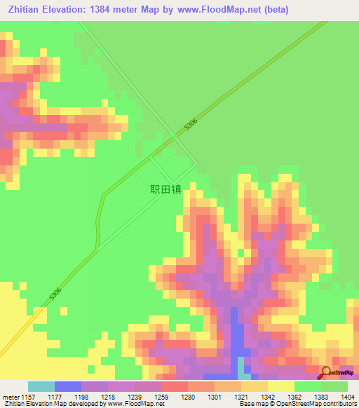Zhitian,China Elevation Map